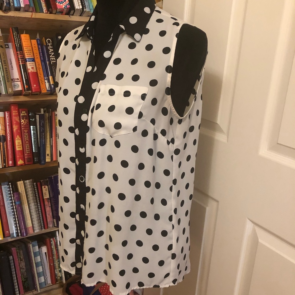Black and white polka dot button down blouse